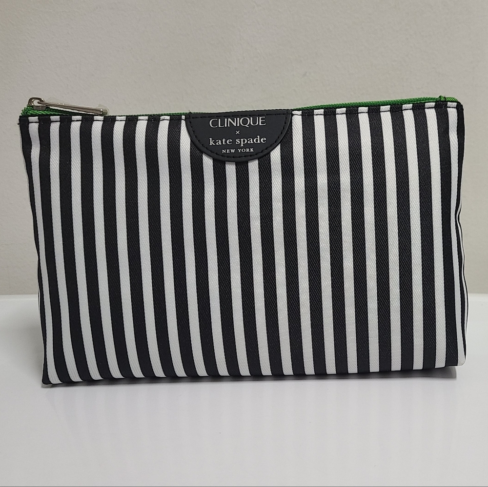 Kate Spade New York X Clinique Make-up Accessory Bag Black Stripe/Green Dot - Picture 2 of 12